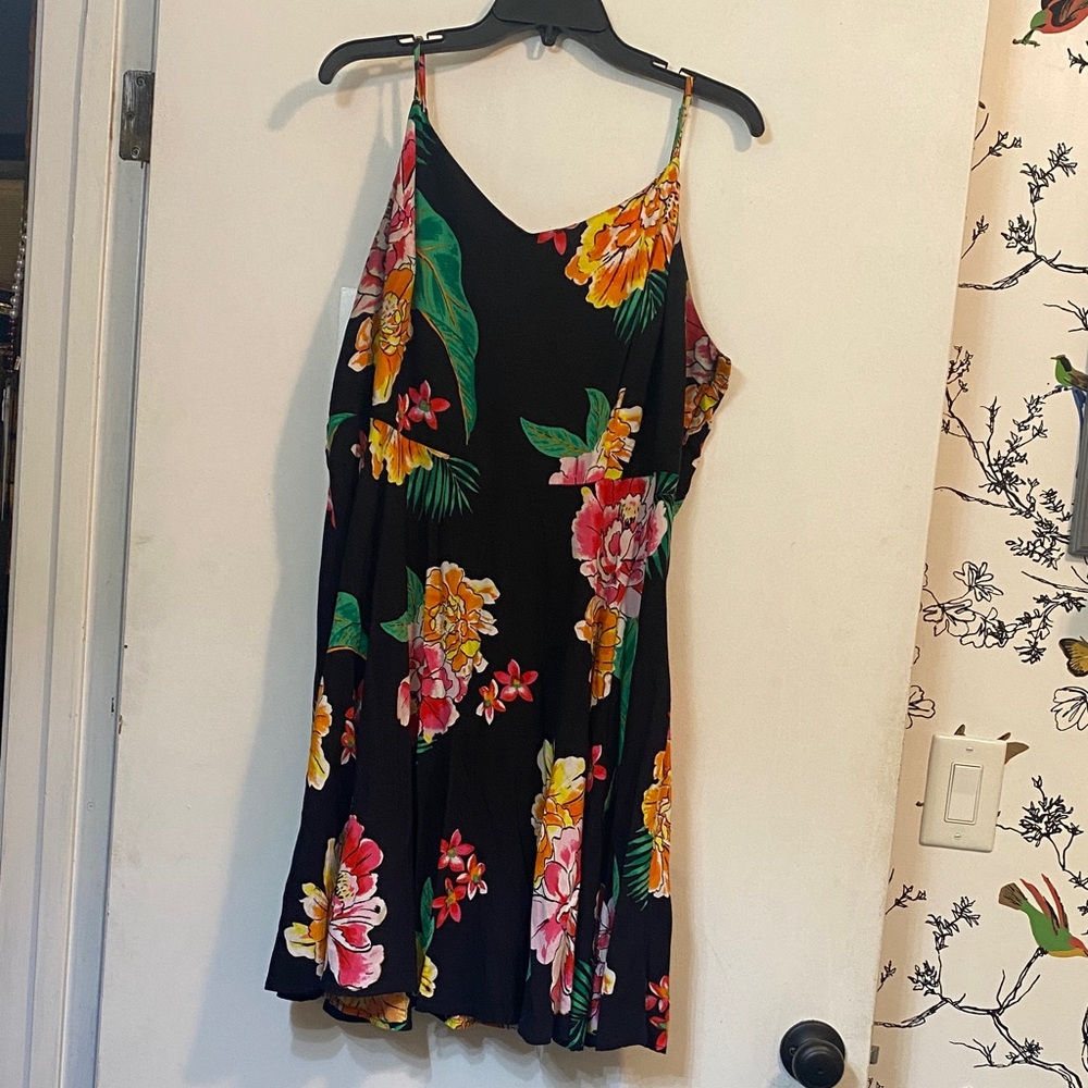 Black Floral Spaghetti-Strap Sundress - Pink & Yellow Flowers